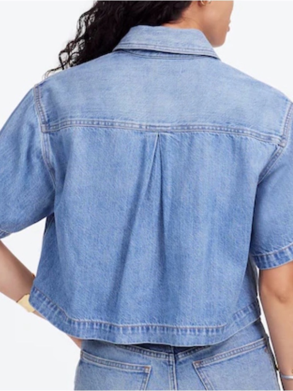 Madewell Boxy Cropped Denim Shirt Short Sleeve Hallstead Wash L Utility - Picture 11 of 11
